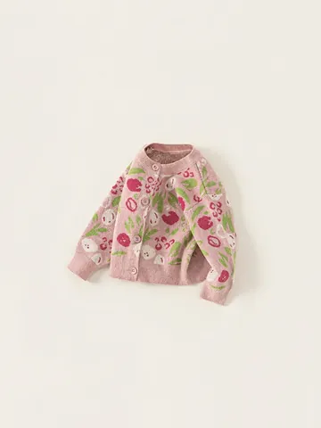Conjunto de Ropa de Dos Piezas para Niña Cárdigan de Punto Floral y Vaqueros Bordados con Corazón Rosa Azul Traje de Primavera Otoño