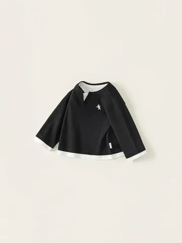 Jungen Waffelstrick T-Shirt Falscher Zweiteiler Langarm Top Mit Pferdestickerei Patchwork Baumwollmischung Kinder Lässige Kleidung