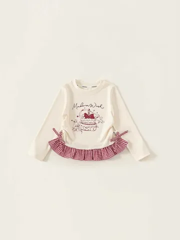 Girls Long Sleeve T-Shirt Cute Cartoon Cake Graphic Cotton Blend Casual Crew Neck Tops Children Fall Clothing