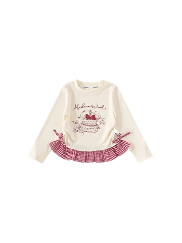 Girls Long Sleeve T-Shirt Cute Cartoon Cake Graphic Cotton Blend Casual Crew Neck Tops Children Fall Clothing