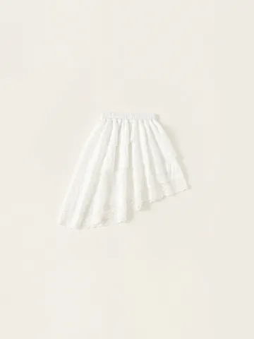 Girls Sweet White Tiered Lace Hem Skirt Asymmetrical Mesh Layered Skirt Casual Tutu Skirt For Big Kids Spring Fashion Skirts