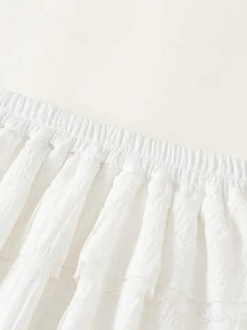 Girls Sweet White Tiered Lace Hem Skirt Asymmetrical Mesh Layered Skirt Casual Tutu Skirt For Big Kids Spring Fashion Skirts
