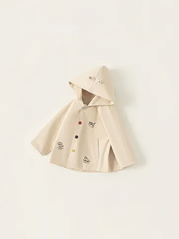 Giacca da Bambino in Cotone Con Cappuccio Cappotto Casual Primavera Autunno Con Ricamo Animale Cartone Animato e Bottoni Colorati