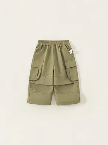Pantalon Cargo pour Garçons 100 Pour Cent Coton Multi Poches Pantalons Extérieur Décontracté Taille Élastique Doux Couleur Unie Vêtements