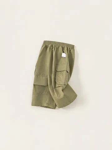 Pantalon Cargo pour Garçons 100 Pour Cent Coton Multi Poches Pantalons Extérieur Décontracté Taille Élastique Doux Couleur Unie Vêtements