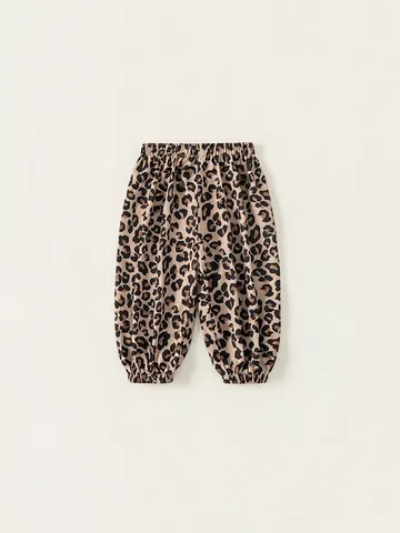 Kids Leopard Print Joggers Polyester Anti-Mosquito Cuffed Pants Fashionable Trendy Trousers For Girls Boys Spring Autumn