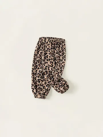 Kids Leopard Print Joggers Polyester Anti-Mosquito Cuffed Pants Fashionable Trendy Trousers For Girls Boys Spring Autumn