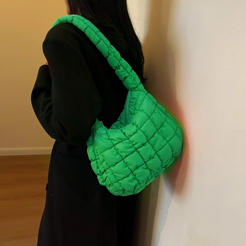 Bolso de Hombro Acolchado de Moda para Mujer Ligero Cloud Bubble Hobo Bag Casual Color Sólido Moda de Invierno Bolso Tote de Media Luna