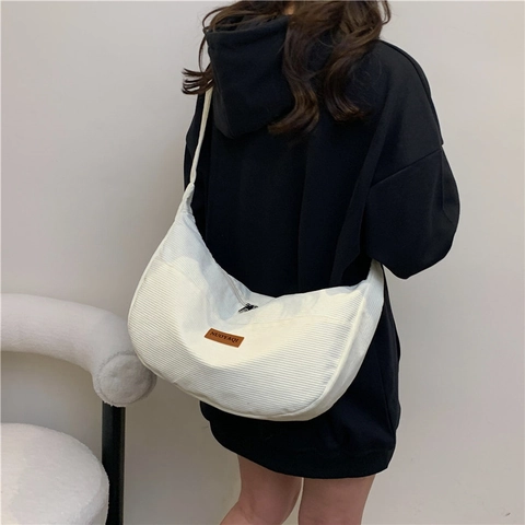 Bolso de Hombro Hobo de Pana para Mujer Gran Capacidad Color Sólido Casual Bolso Bandolera Minimalista