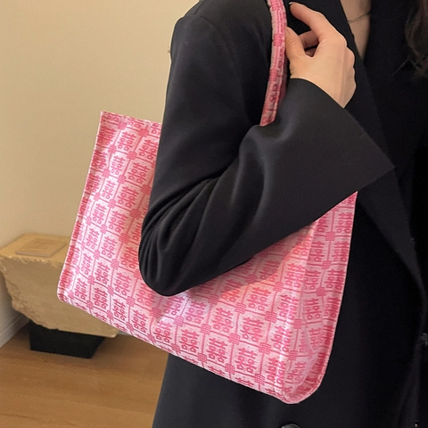 Große Kapazität Segeltuch Tragetasche Für Damen Traditionell Chinesisch Doppeltes Glück Jacquard Hochzeit Braut Geschenk Handtasche