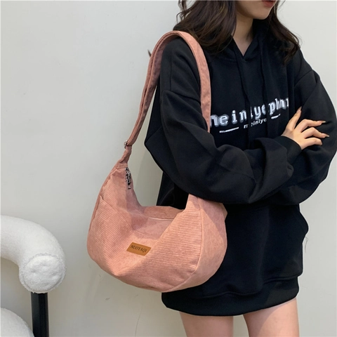 Bolso de Hombro Hobo de Pana para Mujer Gran Capacidad Color Sólido Casual Bolso Bandolera Minimalista