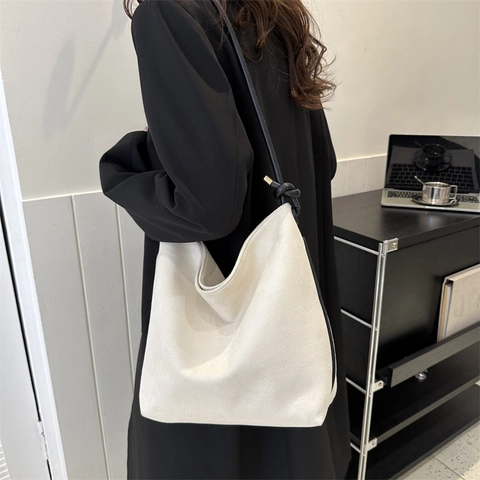 Bolso Tote Grande de Gamuza Sintética para Mujer Bolso de Hombro Hobo Minimalista Con Correa de Nudo Gran Capacidad Moda Urbana