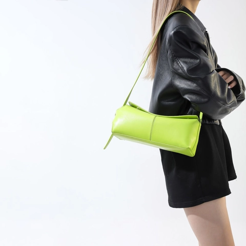 Damen Urban Minimalistisch PU Leder Schultertasche Einfarbig Baguette Unterachsel Tasche Mit Dekorativen Nähten Umhängetasche