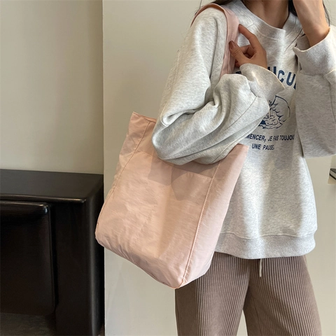 Große Kapazität Stoff Tote Tasche Minimalistische Nylon Schultertasche Trendy Casual Handtasche Mit Außentasche Für Damen