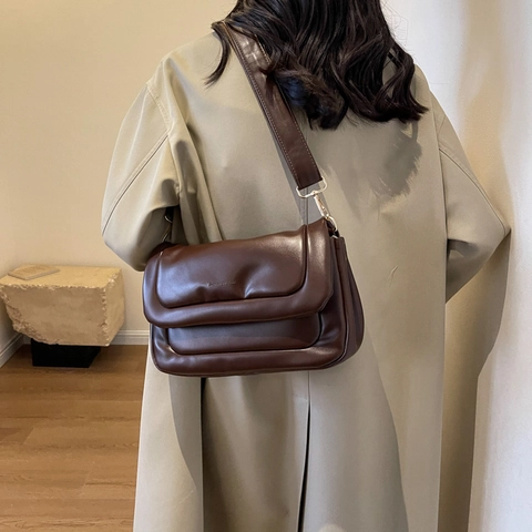Bolso de Hombro Puffy Pillow para Mujer Moda Cuero PU Acolchado Bolso Bandolera Color Sólido Con Correa Ancha Elegante Bolso Diario