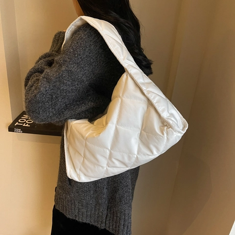 Borsa a Spalla Trapuntata di Grande Capacità per Donna Leggera a Losanghe Hobo Tote Bag Urban Casual Borsa a Mano Quotidiana