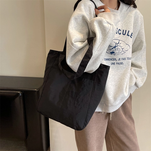 Große Kapazität Stoff Tote Tasche Minimalistische Nylon Schultertasche Trendy Casual Handtasche Mit Außentasche Für Damen