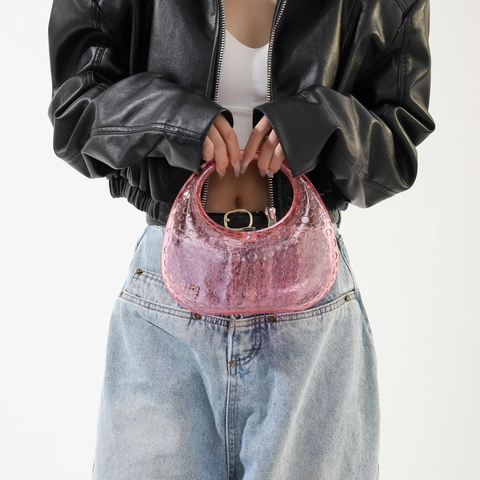 Acryl Nischen-Design Handtasche Für Damen Blasen-Textur Halbmondform Mode Party Transparente Handtasche