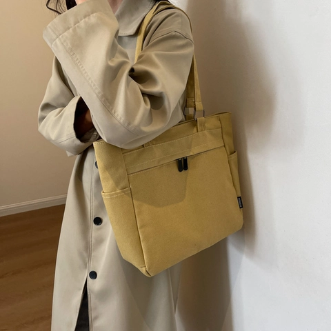 Sac Fourre-tout en Toile de Grande Capacité pour Femmes Minimaliste Multi-poches Sac à Épaule Urbain Décontracté Travail Zip Top