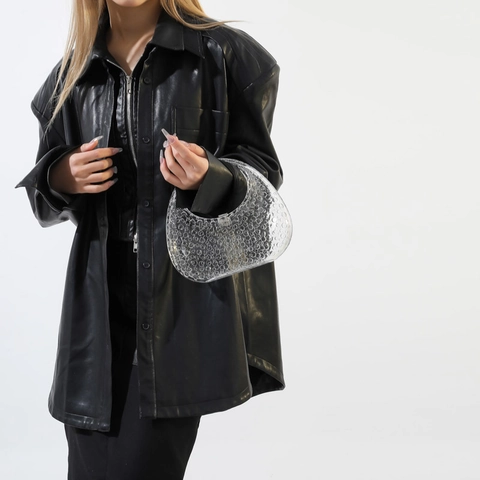 Acryl Nischen-Design Handtasche Für Damen Blasen-Textur Halbmondform Mode Party Transparente Handtasche