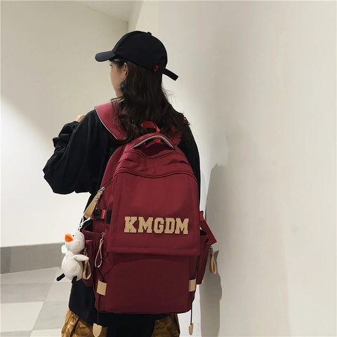 Zaino da Donna Grande in Nylon Urbano Semplice Toppa con Lettere Zaino con Ciondolo Anatra di Peluche Moda Quotidiana Alta Capacità Cartella