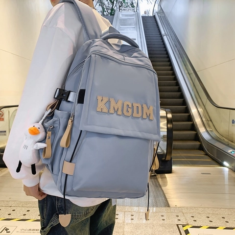 Zaino da Donna Grande in Nylon Urbano Semplice Toppa con Lettere Zaino con Ciondolo Anatra di Peluche Moda Quotidiana Alta Capacità Cartella