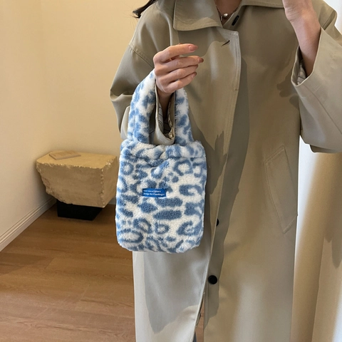 Borsa a Mano da Donna Invernale in Pelliccia Sintetica Peluche Leopardata Zebra Mucca Borsa a Tracolla Motivo Animalier Morbida Borsa Tote