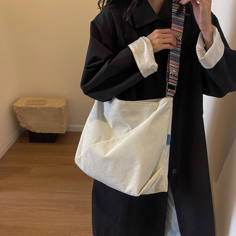 Damen Cord Umhängetasche Mit Großem Fassungsvermögen Ethno-Webband Vintage Minimalistische Hobo Tote Bag