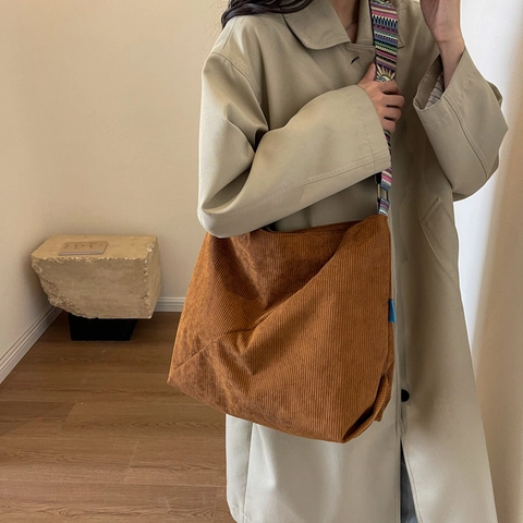 Damen Cord Umhängetasche Mit Großem Fassungsvermögen Ethno-Webband Vintage Minimalistische Hobo Tote Bag