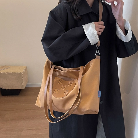 Damen Minimalistische Große Canvas Tragetasche Urban Designer Schulter Umhängetasche Für Den Täglichen Pendelverkehr Vielseitige Handtasche