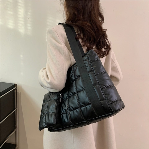 Borsa Tote Trapuntata Metallica Donna Leggera in Tessuto Oxford Borsa a Tracolla Grande Capacità Borsa Puffer Con Portamonete