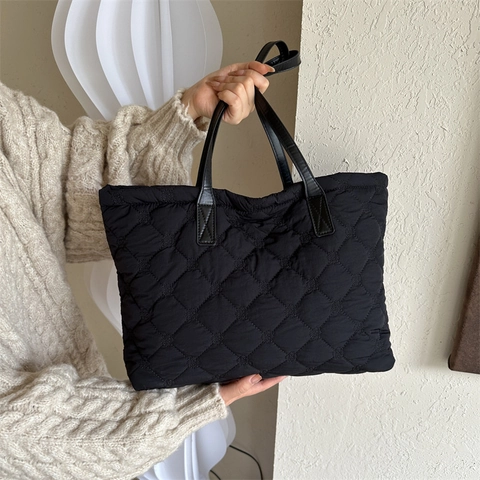 Borsa a Tracolla Trapuntata di Grande Capacità da Donna Griglia a Diamante Borsa Tote Minimalista Borsa a Mano Leggera per Pendolari