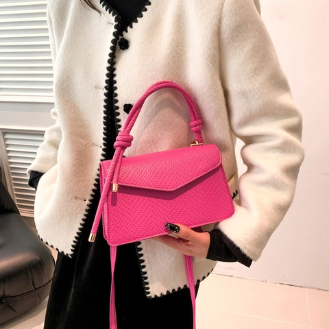 Women PU Leather Shoulder Bag Knotted Handle Litchi Grain Envelope Flap Handbag Daily Commuting Elegant Crossbody Bag