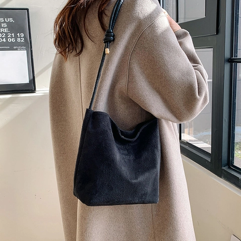 Winter Design Damen Wildlederimitat Umhängetasche Mit Buchstaben Stickerei Knotengurt Lässige Minimalistische Crossbody Tasche