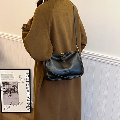 Damen Vintage PU Leder Schultertasche Minimalistisch Doppelreißverschluss Umhängetasche Retro Kleine Hobo Tasche Für Alltag Büro
