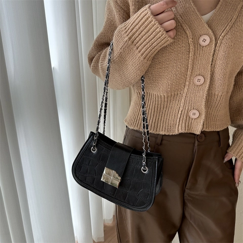 Vintage Damen Krokodilmuster PU Leder Umhängetasche Elegante Kette Unterachseltasche Mit Metallschnalle Retro Handtasche