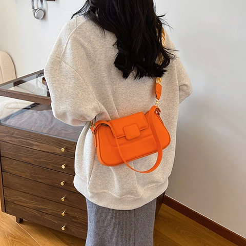 Bolso de Hombro para Mujer de Cuero PU Minimalista Urbano Color Sólido Bolso de Axila Con Correa Ancha Geométrica Hebilla Cuadrada