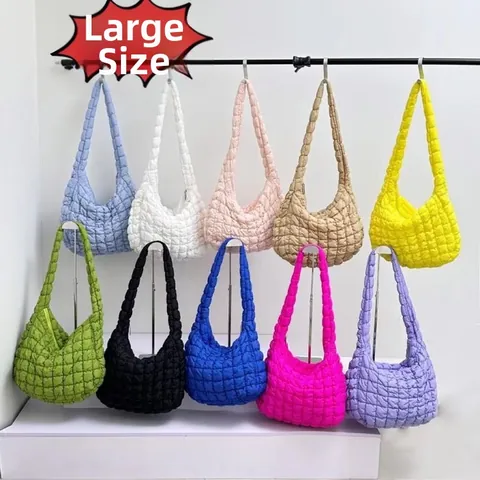 Women Quilted Puffer Cloud Shoulder Bag Large Capacity Solid Color Pleated Tote Handbag Fashion Casual Crossbody Bag