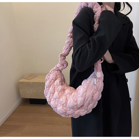 Damen Gesteppt Hobo Tasche Urban Minimalistisch Stoff Geraffter Riemen Schultertasche Große Kapazität Wolke Bubble Umhängetasche