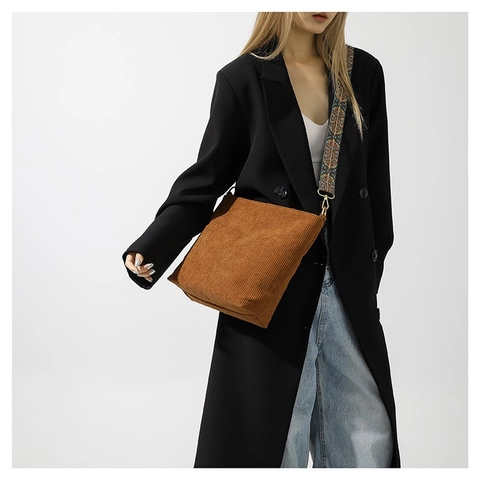 Damen Cord Umhängetasche Mit Vintage Ethno Druck Breiter Gurt Große Kapazität Lässig Crossbody Handtasche Minimalistisch Tote Bag