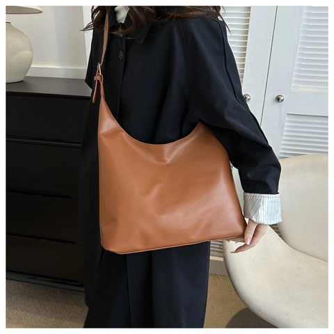 Bolso de Hombro de Cuero PU de Moda para Mujer Bolso de Mano Hobo de Gran Capacidad Urbano Minimalista Color Sólido para Viajes Diarios