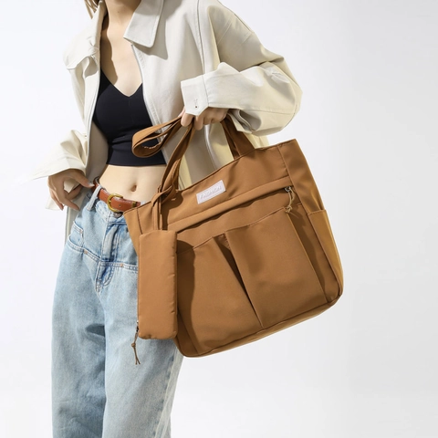Borsa Tote in Nylon di Alta Qualità con Multitasche e Borsello Rimovibile Grande Capacità Tinta Unita Borsa a Spalla Donna Quotidiana