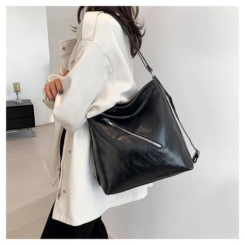 Damen Fashion PU Leder Umhängetasche Große Kapazität Hobo Tasche Mit Diagonalem Reißverschluss Urban Tote Für Den Alltag