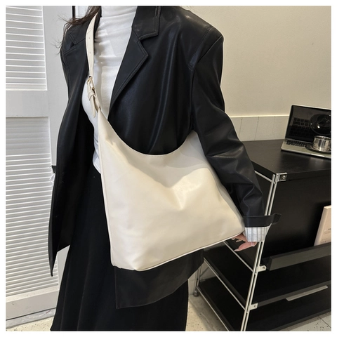 Bolso de Hombro de Cuero PU de Moda para Mujer Bolso de Mano Hobo de Gran Capacidad Urbano Minimalista Color Sólido para Viajes Diarios