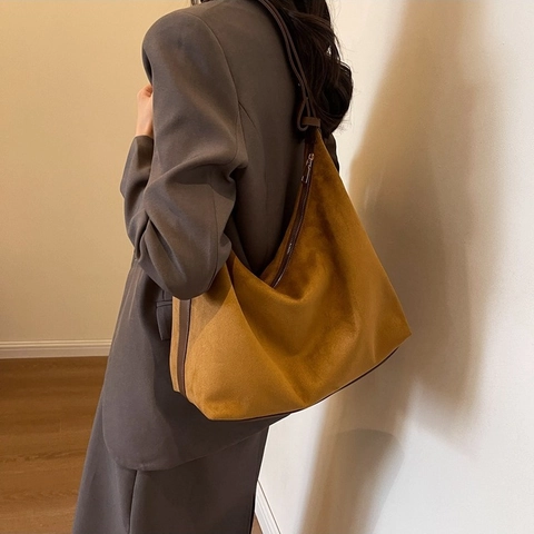 Borsa a Tracolla Hobo da Donna di Grande Capacità in Pelle PU Opaca Effetto Scamosciato Stile Urbano Minimalista Vintage Borsa Quotidiana
