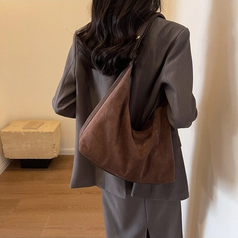 Borsa a Tracolla Hobo da Donna di Grande Capacità in Pelle PU Opaca Effetto Scamosciato Stile Urbano Minimalista Vintage Borsa Quotidiana
