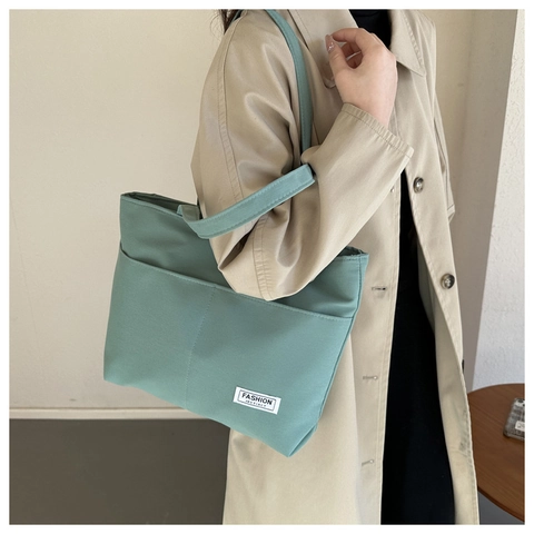 Sac Fourre-tout en Toile Fashion Instinct pour Femmes Grande Capacité Sac à Bandoulière Décontracté Main Couleur Unie