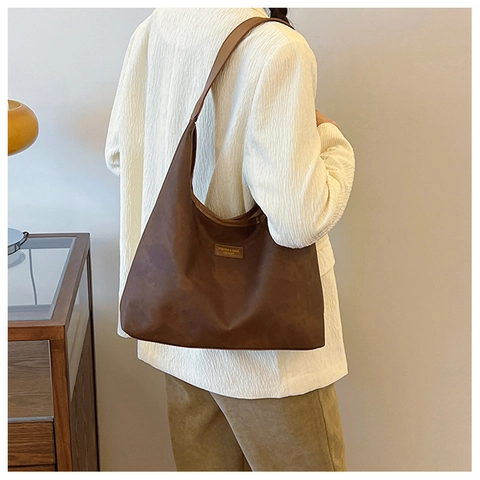 Bolso de Hombro de Cuero PU de Gran Capacidad Minimalista para Mujer Bolso de Mano Hobo Moderno Color de Contraste Suave