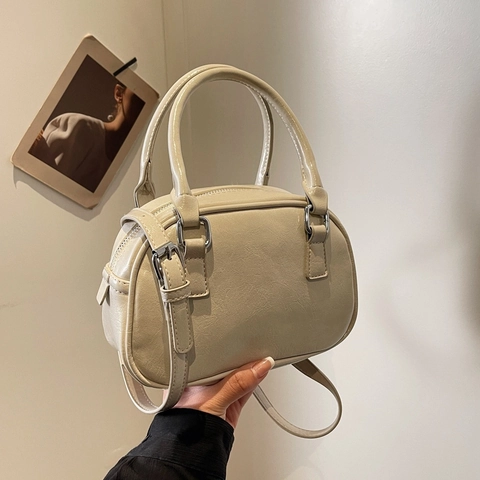 Women Retro PU Leather Boston Shoulder Bag Glossy Solid Color Handbag With Adjustable Strap Fashion Daily Commuting Tote Purse