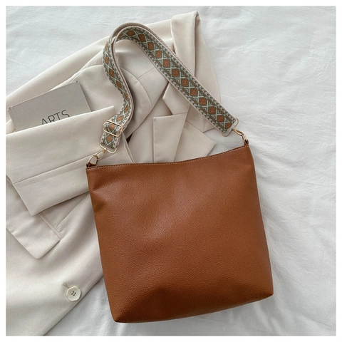 Damen Mode Litschimuster PU Leder Schultertasche Mit Breitem Geometrischem Gurt Kontrastnähte Große Kapazität Tragetasche Täglich